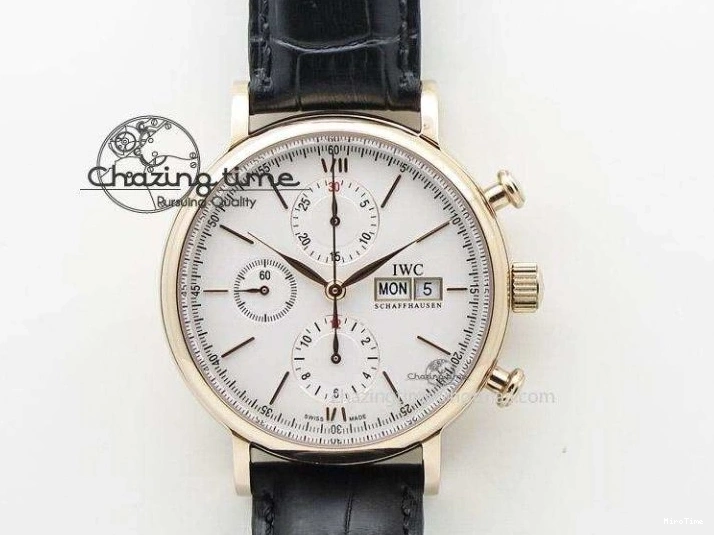 MIROTIME 0131 Portofino Chrono RG White Dial on Black Leather Strap A Vibrant 7385